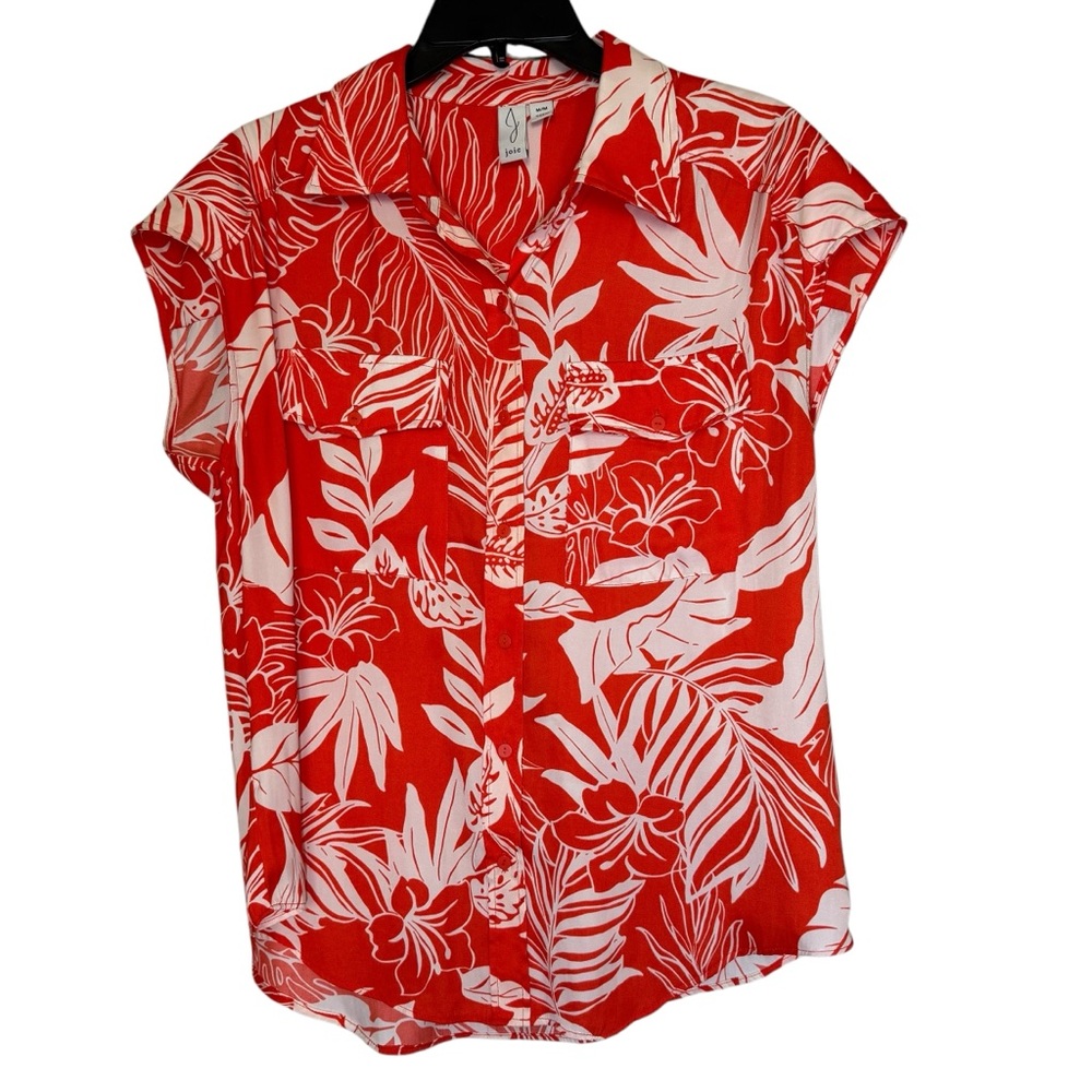 JOIE Women’s Sz M Orange White Sleeveless Floral Blouse